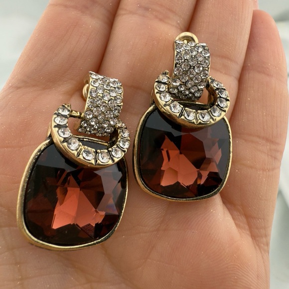 Luxury Gold and Brown Gemstone Earrings - Picture 8 of 8